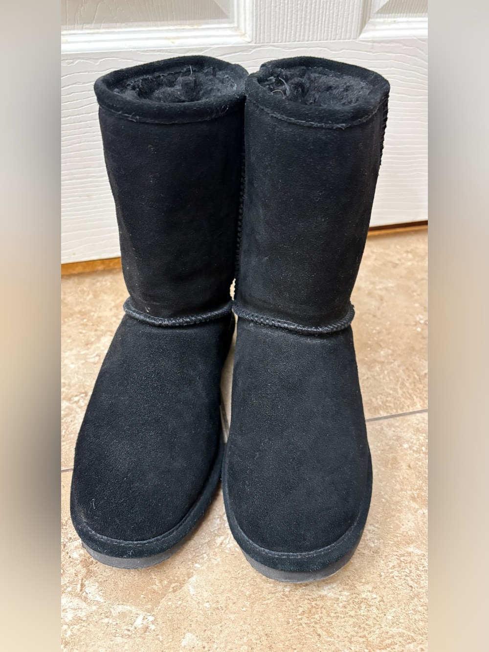 BearPaw Black Suede Shearling Mid-Calf Boots size 5/6